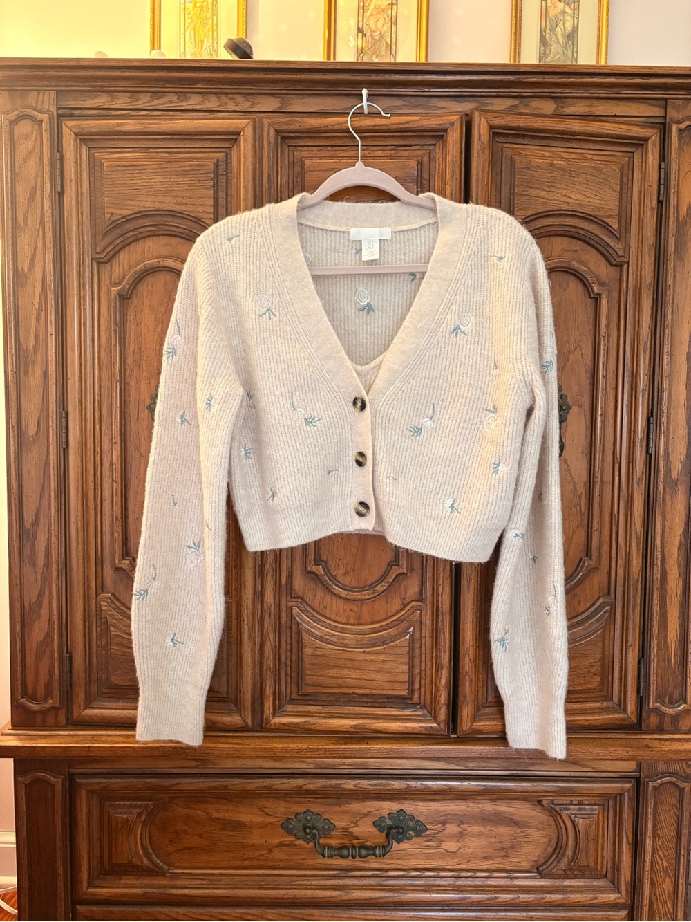 H&M Beige Floral Cardigan and Tank M